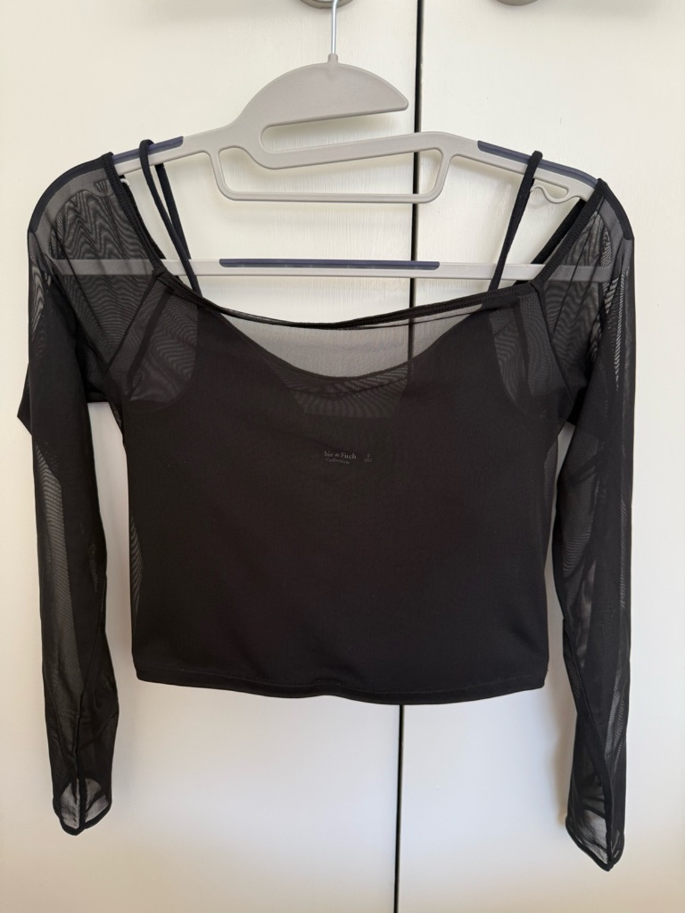 Abercrombie & Fitch Black Sheer Mesh Layered Strap Crop Top